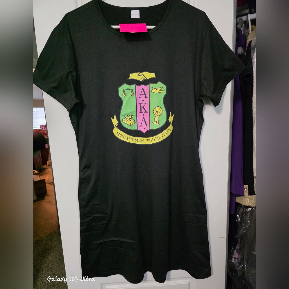 Alpha Kappa Alpha (AKA) Black Graphic Dress with Colorful Crest
